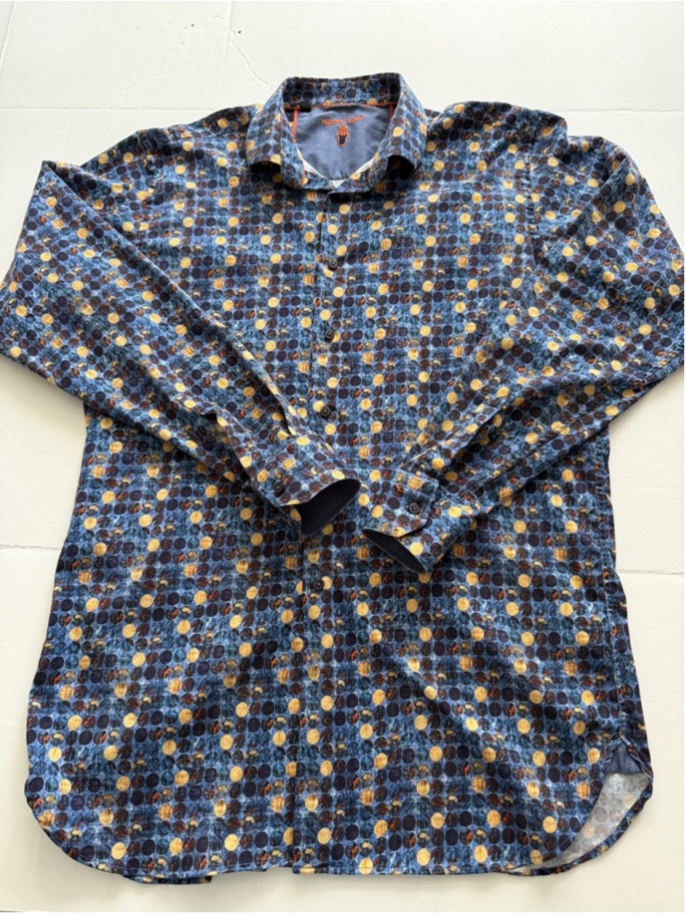 Visconti Blue long sleeve button-up shirt in blue with an abstract pattern XLT